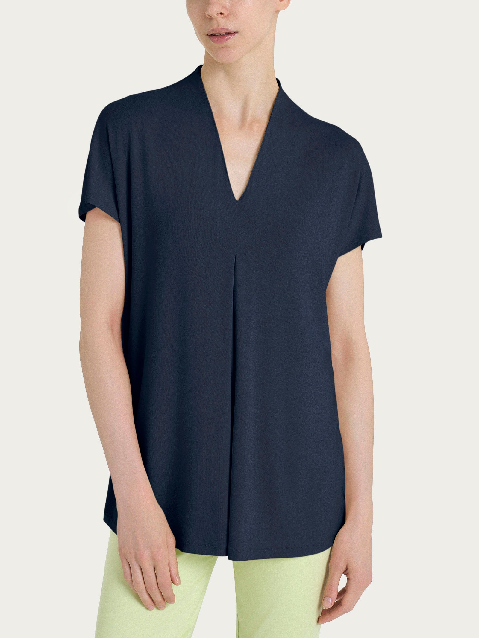 Maglietta con piega frontale in jersey di viscosa Crêpe Blu Donna - Ragno