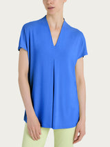 Maglietta con piega frontale in jersey di viscosa Crêpe Blu Donna - Ragno