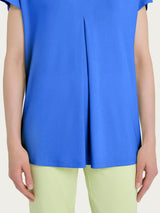 Maglietta con piega frontale in jersey di viscosa Crêpe Blu Donna - Ragno