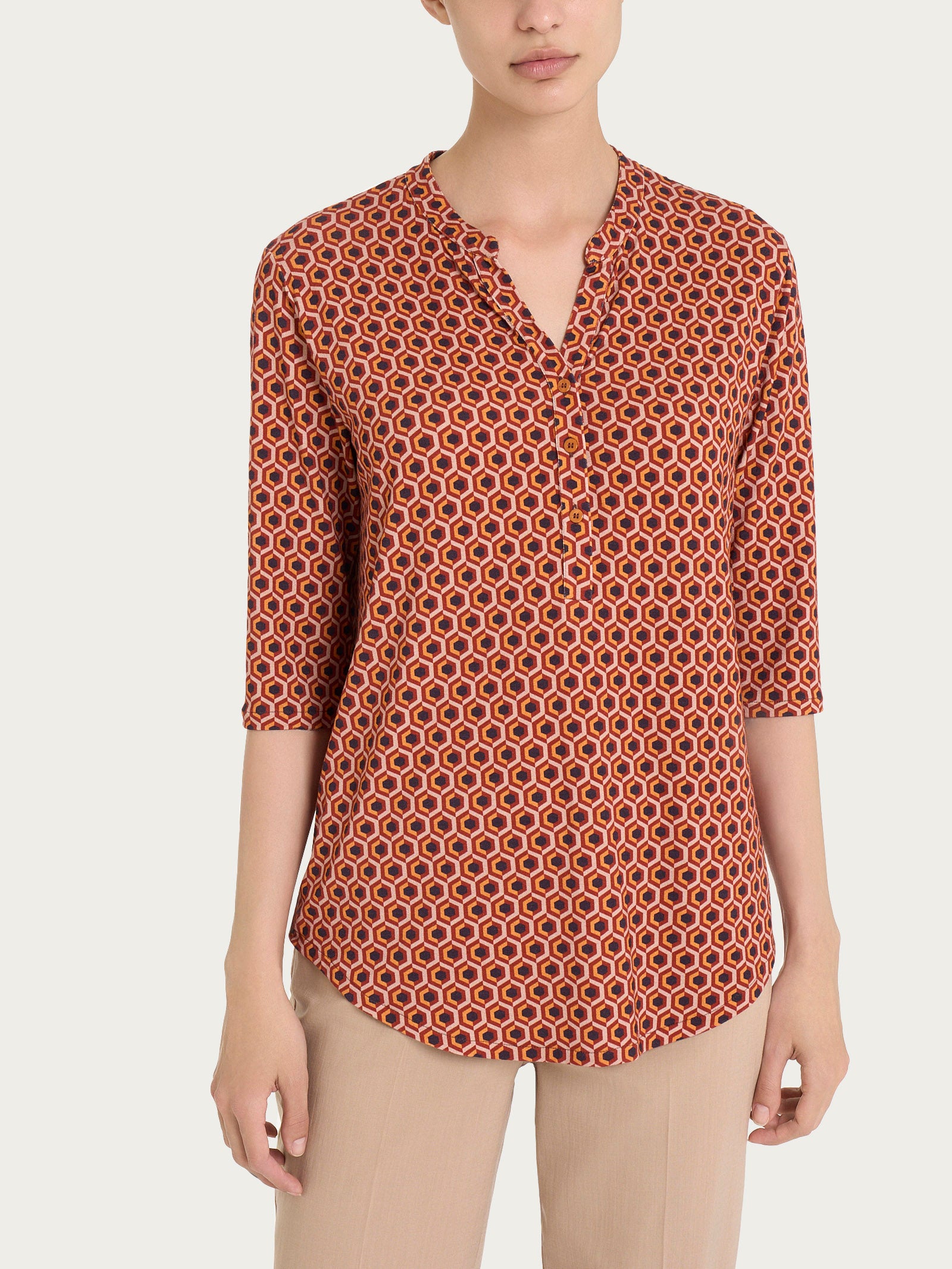 Maglietta hexagon con manica 3/4 in jersey di viscosa Crêpe Rossi Donna - Ragno