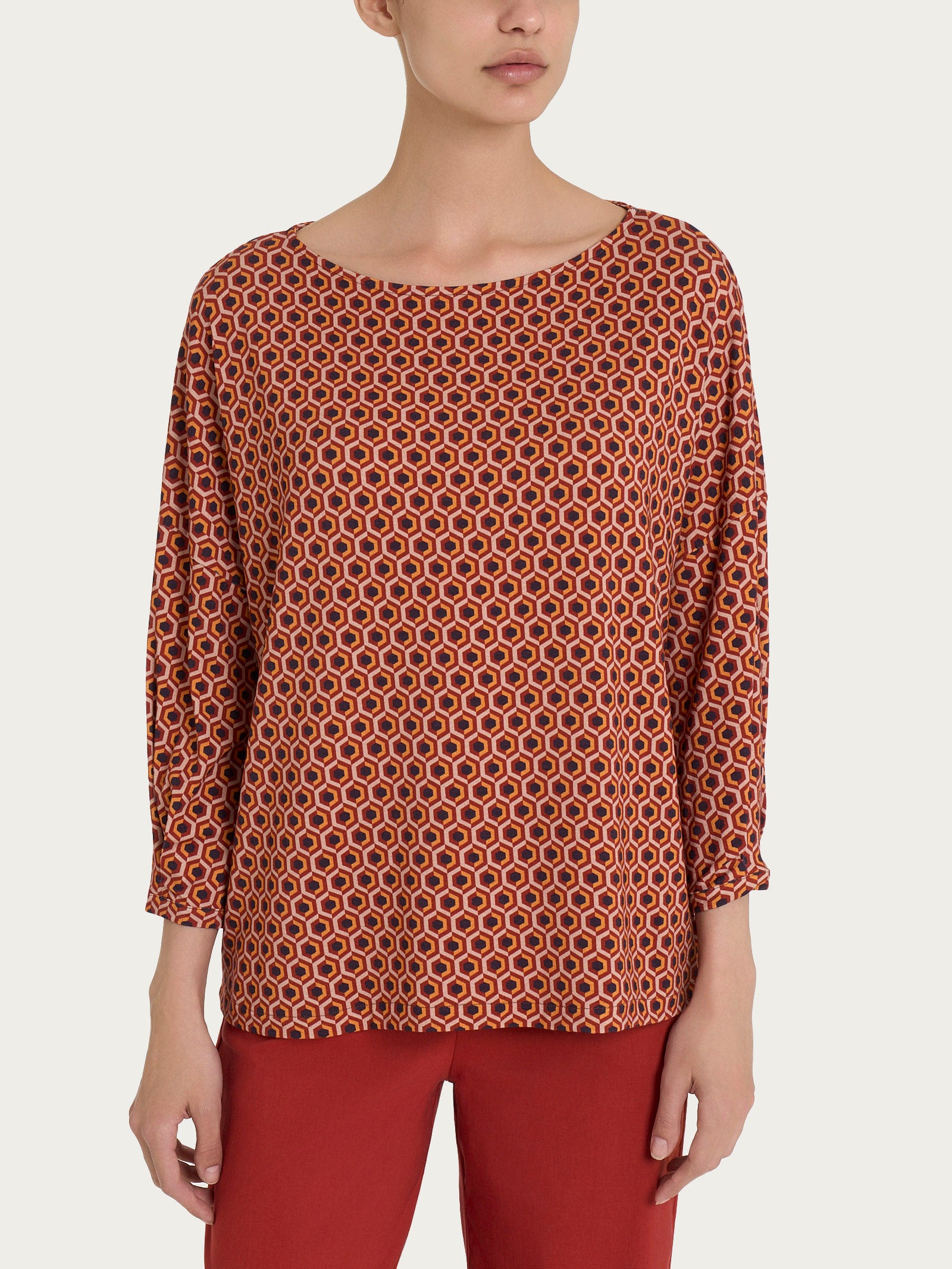 Maglietta hexagon con manica ampia in jersey di viscosa Crêpe Rossi Donna - Ragno