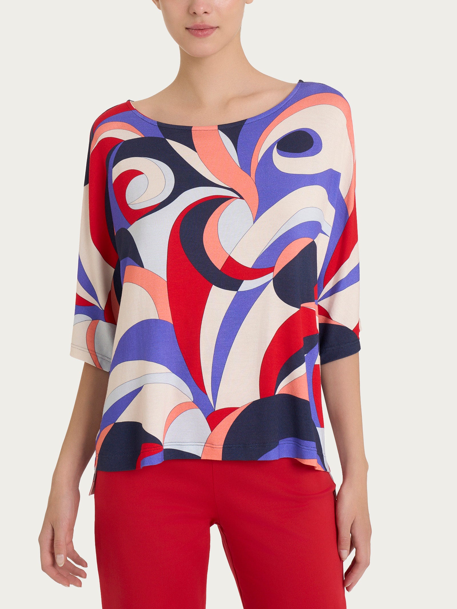 Maglietta con scollo a barchetta e waves pattern in Viscosa Summer Blu Donna - Ragno