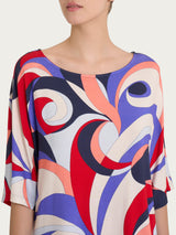 Maglietta con scollo a barchetta e waves pattern in Viscosa Summer Blu Donna - Ragno