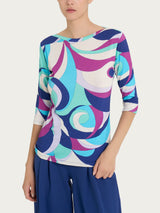 Maglietta girocollo con waves pattern in Viscosa Summer Verdi Donna - Ragno