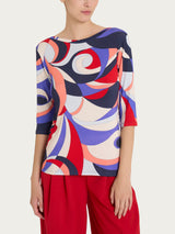 Maglietta girocollo con waves pattern in Viscosa Summer Blu Donna - Ragno