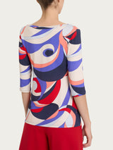Maglietta girocollo con waves pattern in Viscosa Summer Blu Donna - Ragno