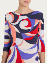Maglietta girocollo con waves pattern in Viscosa Summer Blu Donna - Ragno