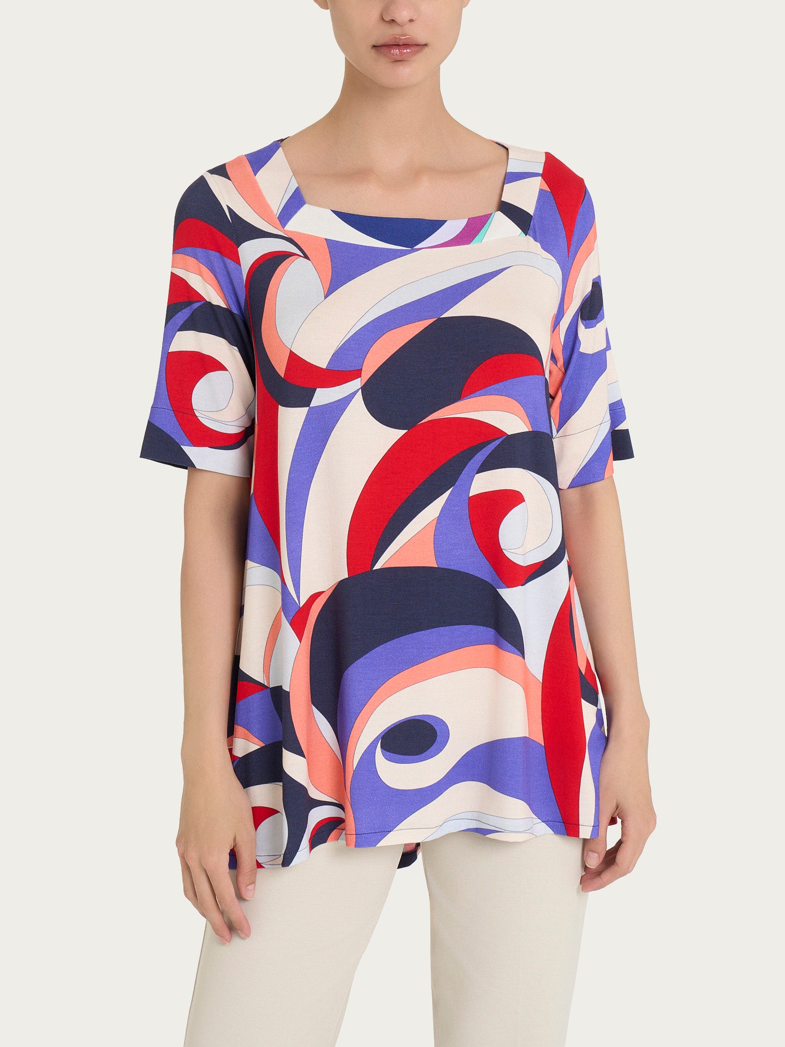 Maglietta con scollo squadrato e waves pattern in Viscosa Summer Blu Donna - Ragno