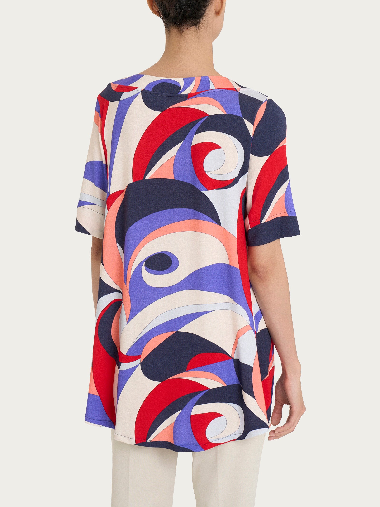 Maglietta con scollo squadrato e waves pattern in Viscosa Summer Blu Donna - Ragno