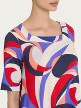 Maglietta con scollo squadrato e waves pattern in Viscosa Summer Blu Donna - Ragno