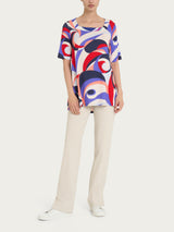 Maglietta con scollo squadrato e waves pattern in Viscosa Summer Blu Donna - Ragno
