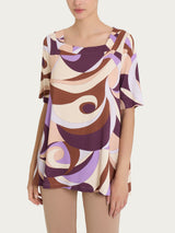 Maglietta con scollo squadrato e waves pattern in Viscosa Summer Viola Donna - Ragno