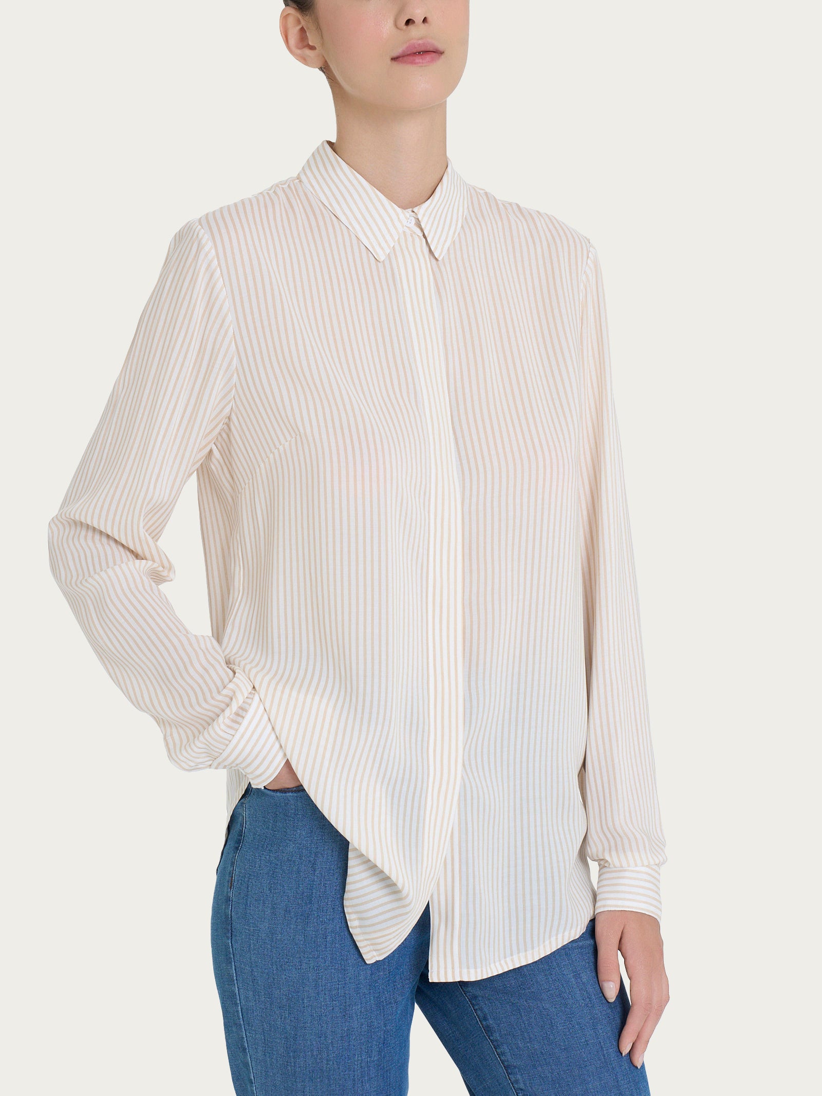 Shirt with stripes and long sleeve in Ecoseta Irish Cream