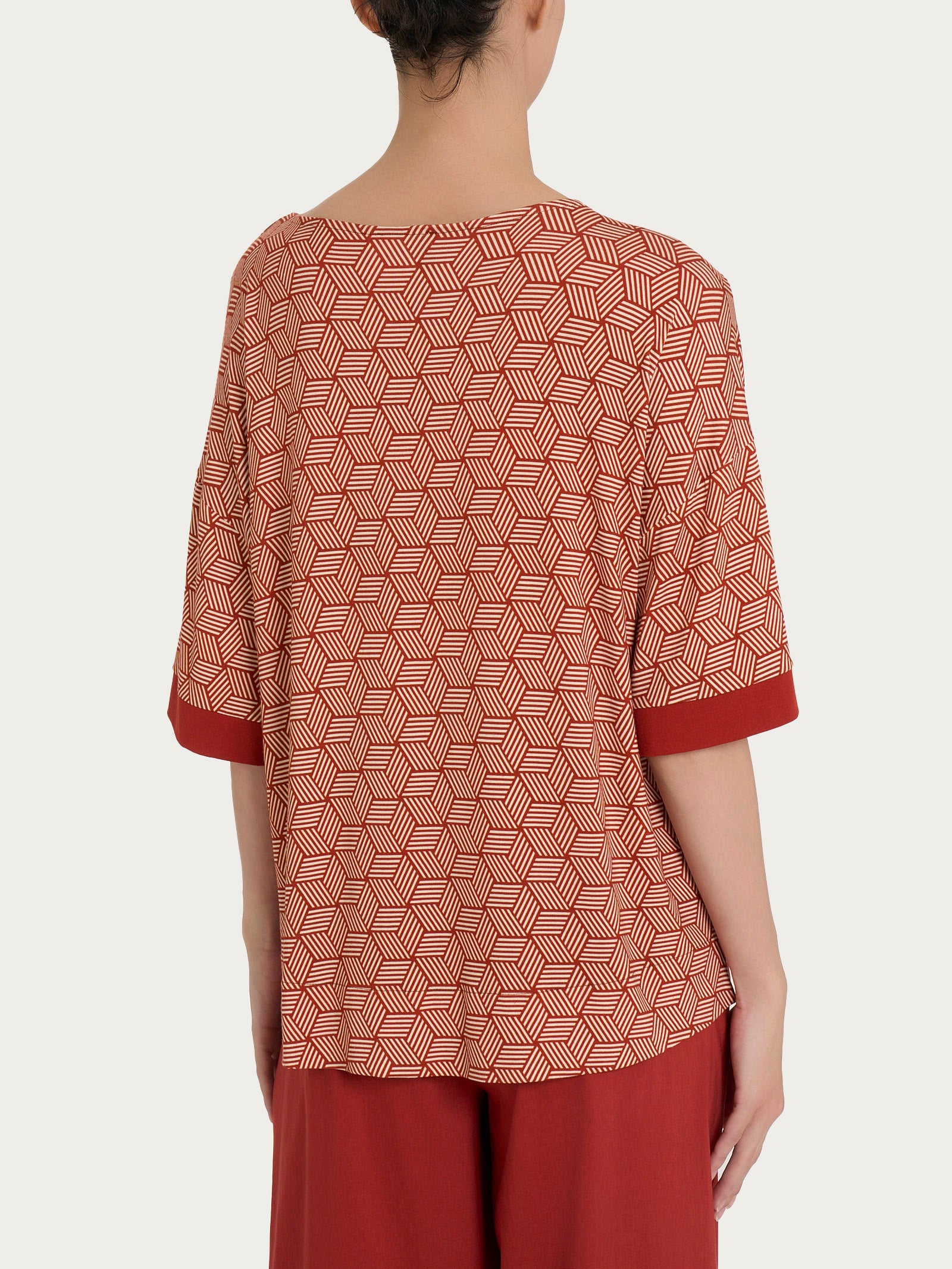 Maglietta con cubi e ampio girocollo in Viscosa Summer Rossi Donna - Ragno