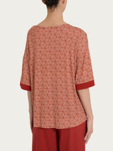 Maglietta con cubi e ampio girocollo in Viscosa Summer Rossi Donna - Ragno
