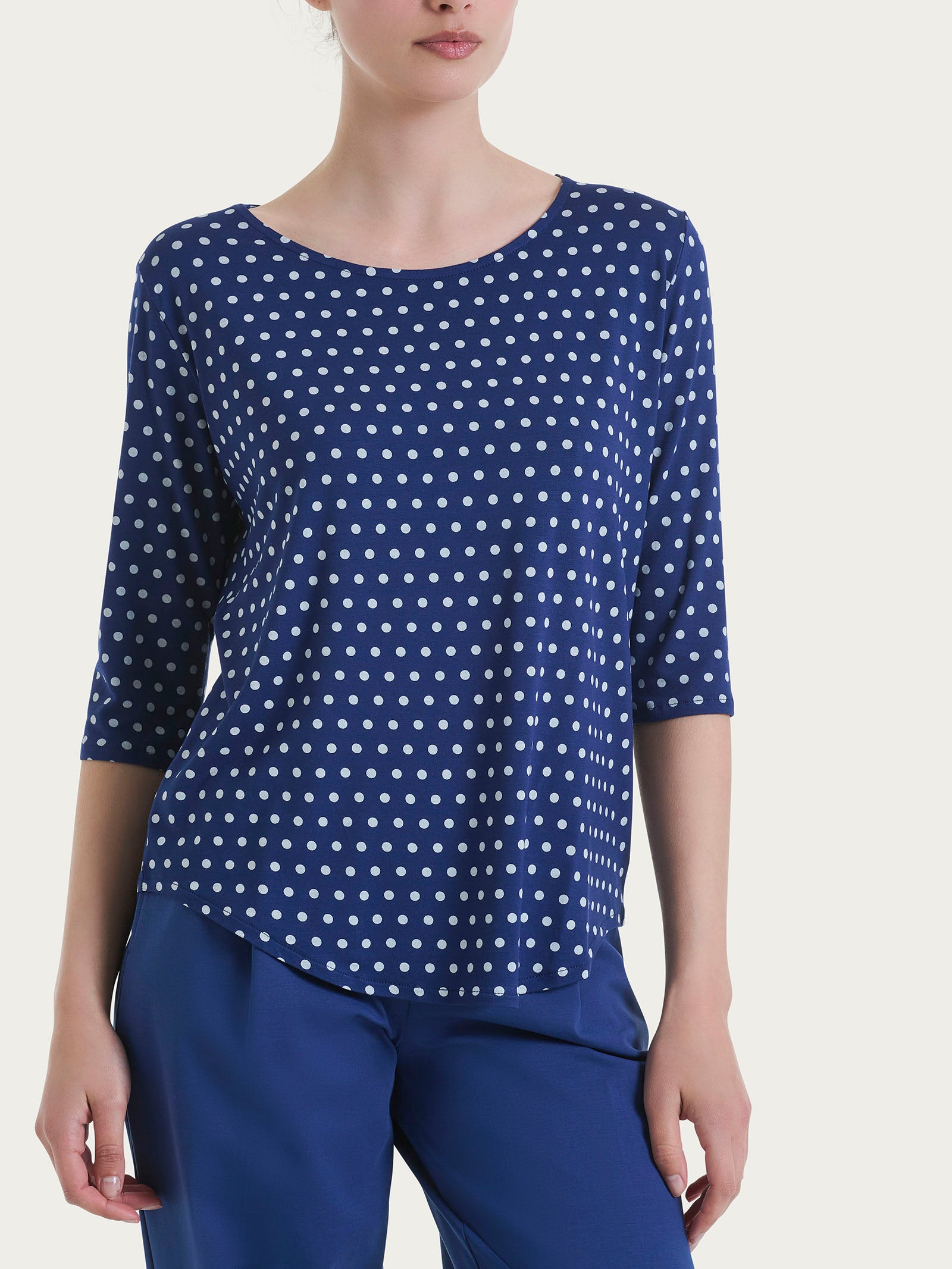Maglietta girocollo con dots in Viscosa Summer Blu Donna - Ragno