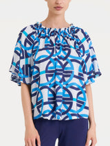 Maglietta arricciata con fantasia in EcoSeta Bianchi Donna - Ragno