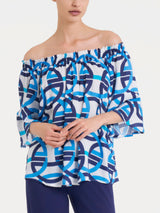 Maglietta arricciata con fantasia in EcoSeta Bianchi Donna - Ragno