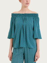 Maglietta arricciata con fantasia in EcoSeta Blu Donna - Ragno