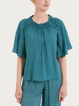 Maglietta arricciata con fantasia in EcoSeta Blu Donna - Ragno