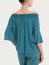 Maglietta arricciata con fantasia in EcoSeta Blu Donna - Ragno