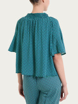 Maglietta arricciata con fantasia in EcoSeta Blu Donna - Ragno