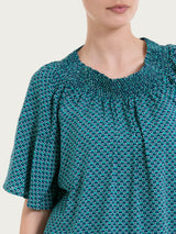 Maglietta arricciata con fantasia in EcoSeta Blu Donna - Ragno