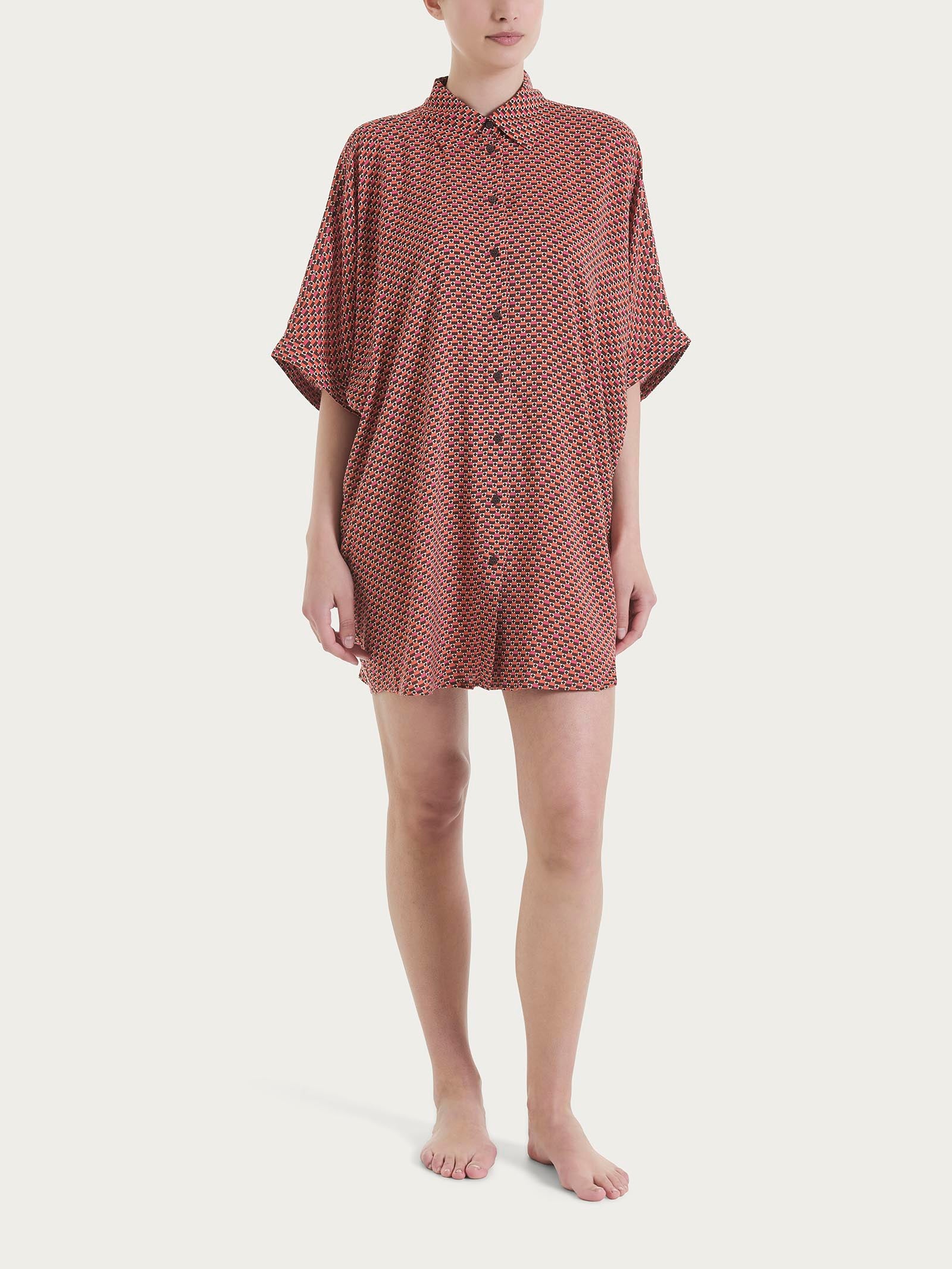 Chemisier con manica kimono e fantasia in EcoSeta Marroni Donna - Ragno