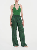 Pantalone ampio con arricciatura in fantasia in Ecoseta Verdi Donna - Ragno