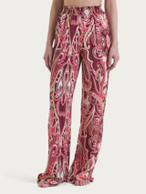Pantalone ampio con arricciatura in fantasia in Ecoseta Rossi Donna - Ragno