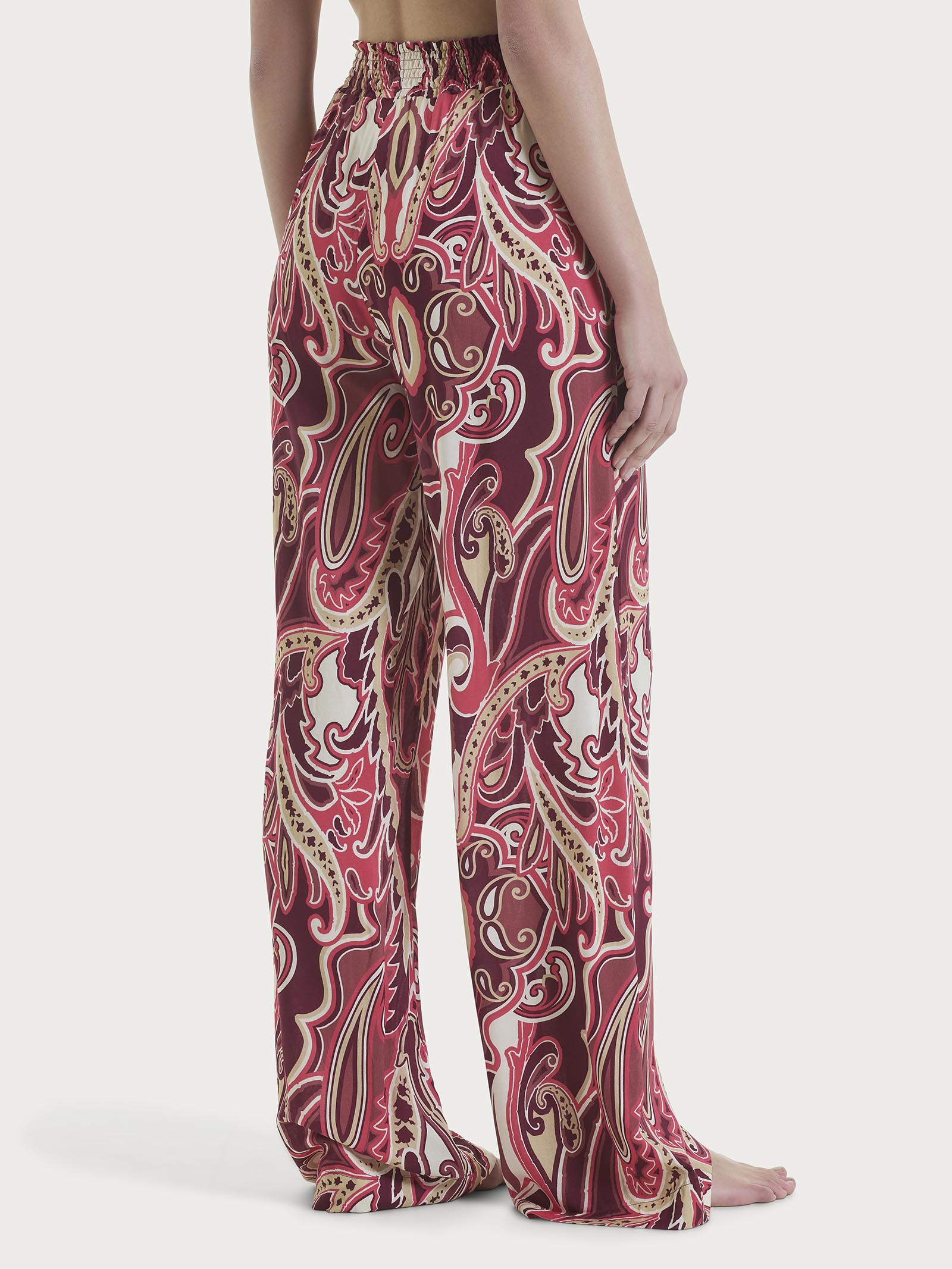 Pantalone ampio con arricciatura in fantasia in Ecoseta Rossi Donna - Ragno