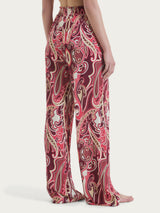 Pantalone ampio con arricciatura in fantasia in Ecoseta Rossi Donna - Ragno
