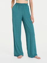 Pantalone ampio con arricciatura in fantasia in Ecoseta Blu Donna - Ragno