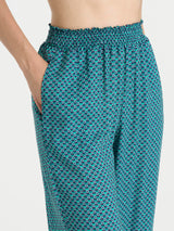 Pantalone ampio con arricciatura in fantasia in Ecoseta Blu Donna - Ragno