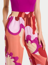 Pantalone ampio con arricciatura in fantasia in Ecoseta Rossi Donna - Ragno