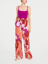 Pantalone ampio con arricciatura in fantasia in Ecoseta Rossi Donna - Ragno