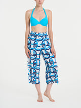 Pantalone ampio pinocchietto in fantasia in Ecoseta Bianchi Donna - Ragno