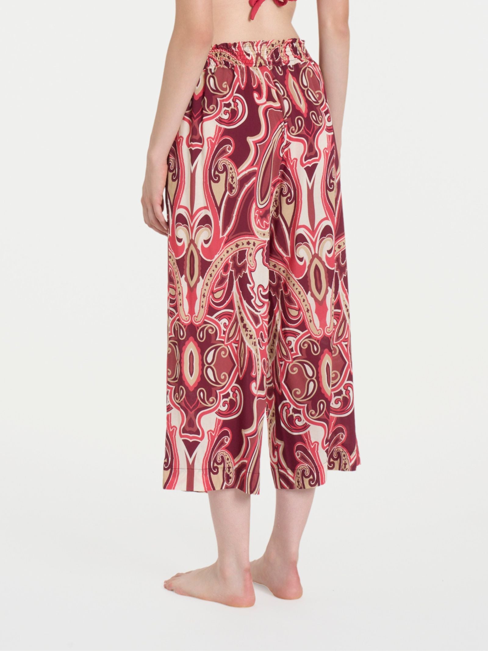 Pantalone ampio pinocchietto in fantasia in Ecoseta Rossi Donna - Ragno