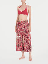 Pantalone ampio pinocchietto in fantasia in Ecoseta Rossi Donna - Ragno