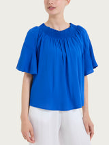 Maglietta arricciata in EcoSeta Blu Donna - Ragno