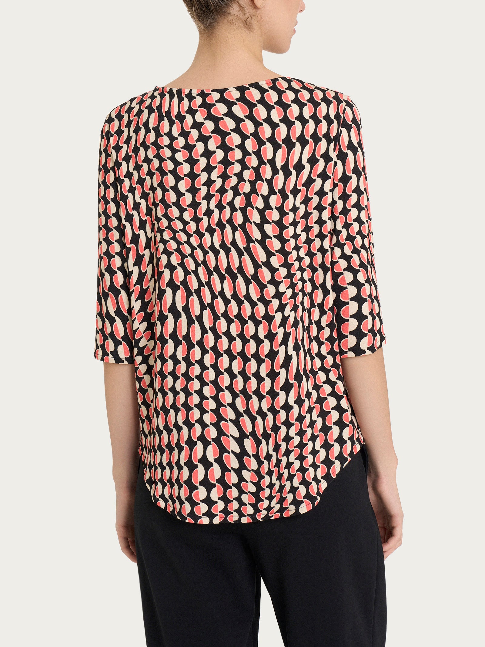 Maglietta girocollo con waves pattern in Crêpe  Neri Donna - Ragno