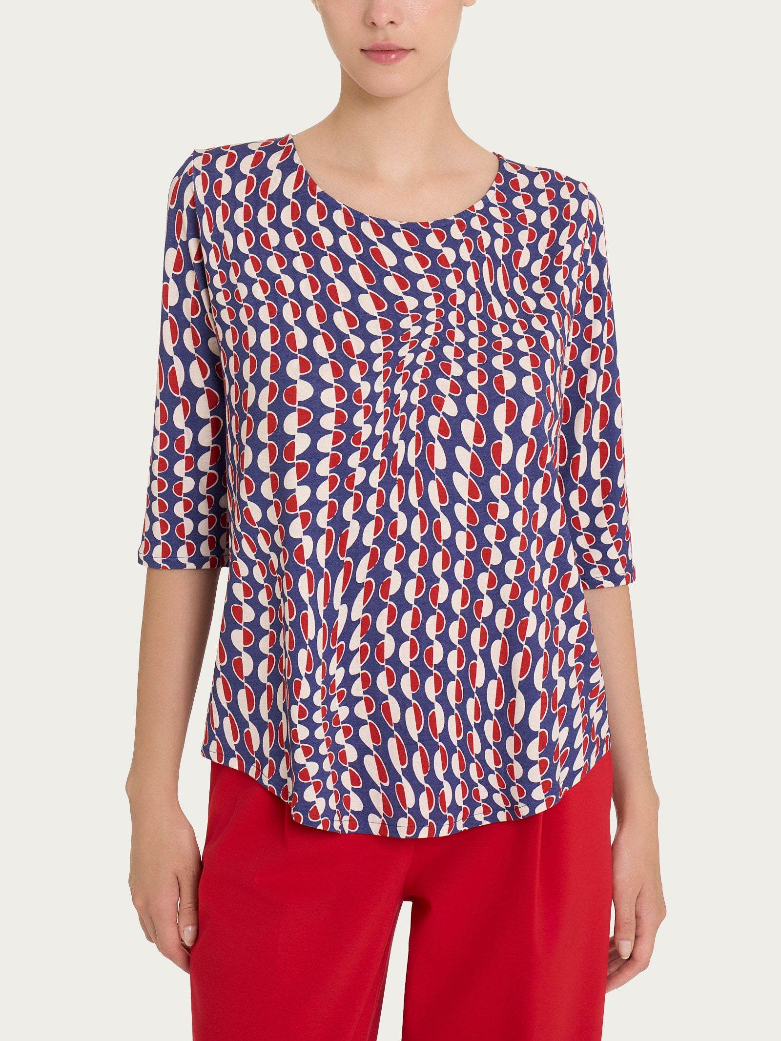 Maglietta girocollo con waves pattern in Crêpe  Blu Donna - Ragno