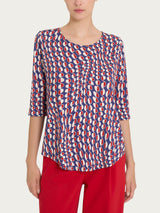 Maglietta girocollo con waves pattern in Crêpe  Blu Donna - Ragno