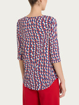 Maglietta girocollo con waves pattern in Crêpe  Blu Donna - Ragno