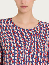 Maglietta girocollo con waves pattern in Crêpe  Blu Donna - Ragno