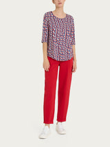 Maglietta girocollo con waves pattern in Crêpe  Blu Donna - Ragno