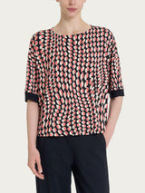 Maglietta girocollo con bordatura e waves pattern in Crêpe Neri Donna - Ragno