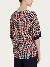 Maglietta girocollo con bordatura e waves pattern in Crêpe Neri Donna - Ragno