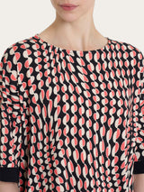 Maglietta girocollo con bordatura e waves pattern in Crêpe Neri Donna - Ragno