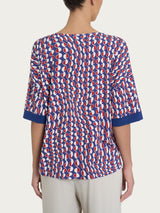 Maglietta girocollo con bordatura e waves pattern in Crêpe   Blu Donna - Ragno